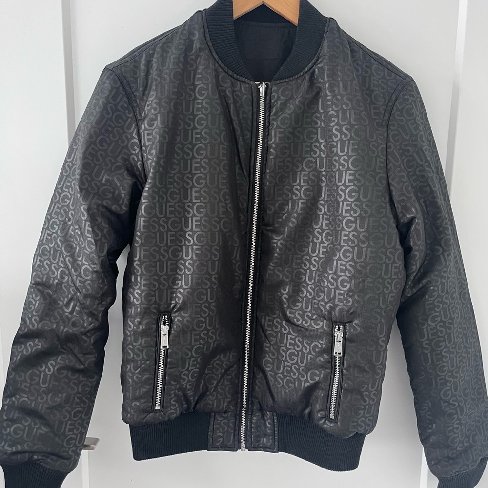 Guess Black Logo Bomber Jacket